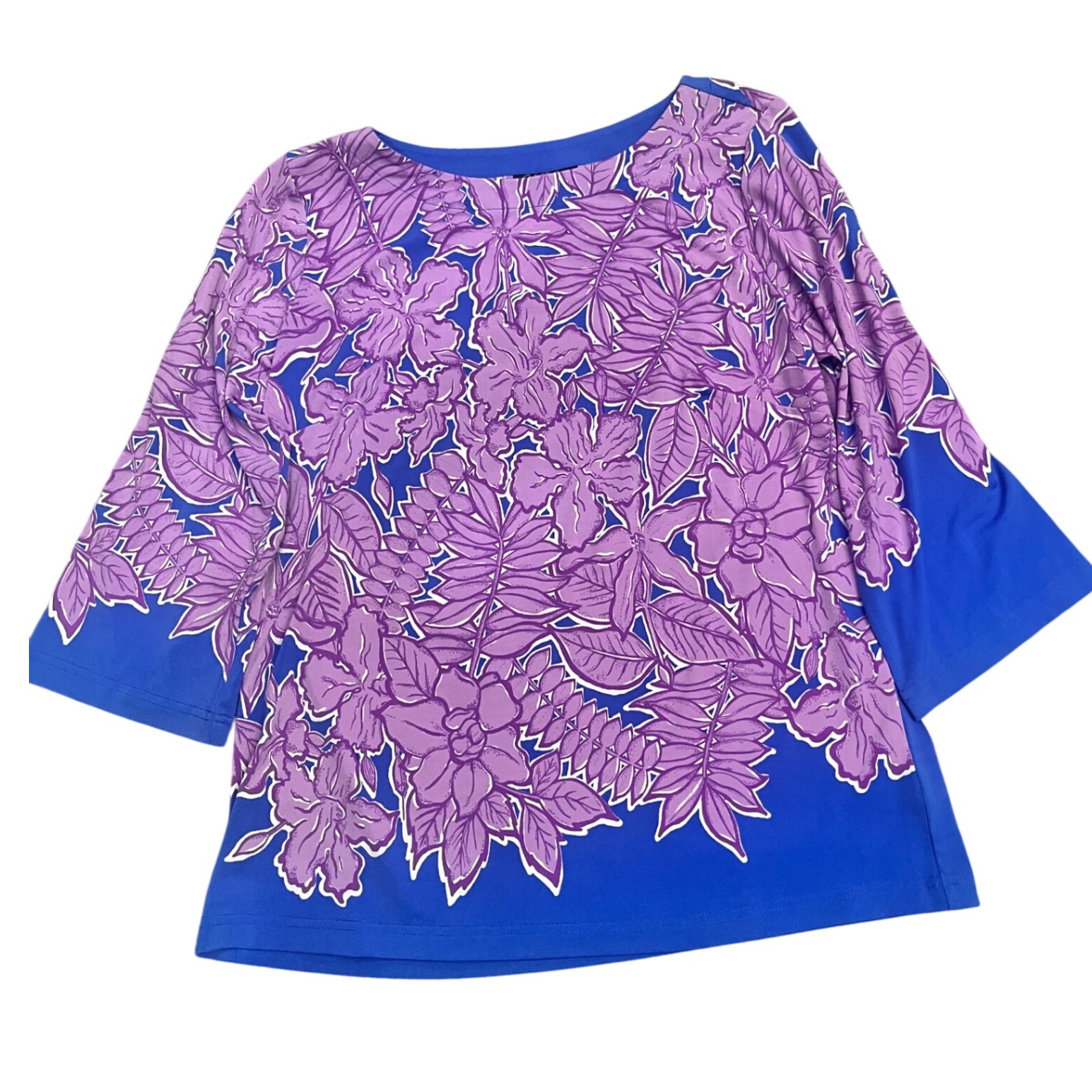 Bob Mackie Wearable Art Royal Blue Purple Floral Print Shirt Size M